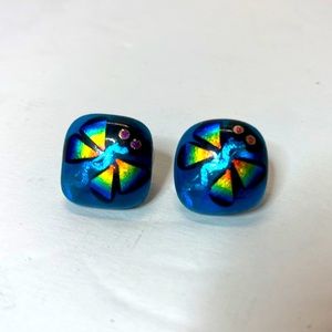 ✨Dragonfly dichroic glass pierced studs✨
